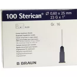 STERICAN CANNULAS LUER-LOK 0,60x25 mm Gr.16 Blue, 100 ks
