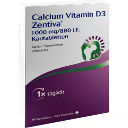 Vitamin vápenatý D3 Zentiva 1000 mg / 880 I.E. Žvýkací tablety, 48 ks