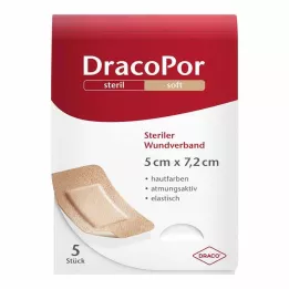DRACOPOR Obvaz na ránu 5x7,2 cm sterilní barva kůže, 5 ks