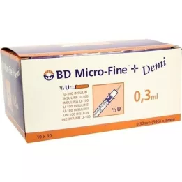 BD MICRO-FINE+ inzulinypr.3 ml U100 0,3x8 mm, 100 ks