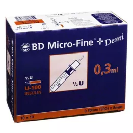 BD MICRO-FINE+ Inzulinová stříkačka 0,3 ml U100 0,3x8 mm, 100 ks
