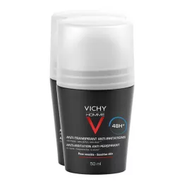 VICHY HOMME Deodorant roll-on pro citlivou pokožku 48h DP, 2X50 ml