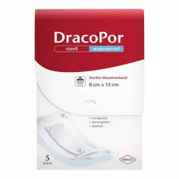 DRACOPOR voděodolné krytí na rány 8x15 cm sterilní, 5 ks
