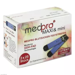 MEDPRO Maxi &amp; mini testovací proužky na měření hladiny glukózy v krvi, 2X25 ks