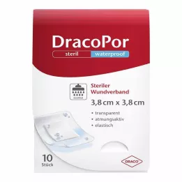 DRACOPOR voděodolné krytí na rány 3,8x3,8 cm sterilní, 10 ks