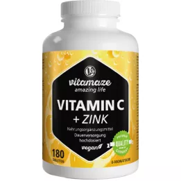 VITAMIN C 1000 mg Vysoce dávka+zinkové veganské tablety, 180 ks