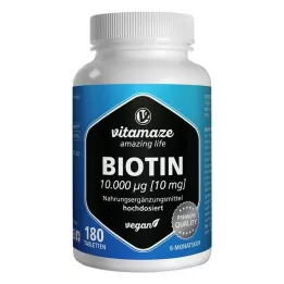 BIOTIN 10 mg vysokodávkové veganské tablety, 180 ks