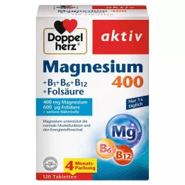 DOPPELHERZ Hořčík 400+B1+B6+B12+Kyselina listová tablety, 120 ks