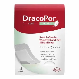 Dracopor sensitive 5x7,2 cm sterilní se silikonovým lepidlem, 3 ks