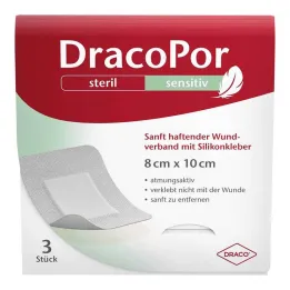Dracopor sensitive 8x10 cm sterilní se silikonovým lepidlem, 3 ks