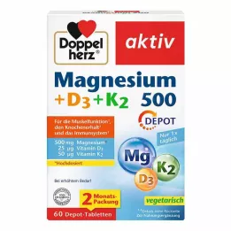 DOPPELHERZ Magnesium 500+D3+K2 Depot Tablets, 60 ks