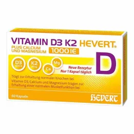 Vitamin D3 K2 Hevert + vápník a hořčík 1000 IE kapslí, 60 ks