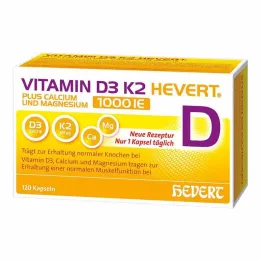 Vitamín D3 K2 Hevert + vápník a hořčík 1000 IE kapslí, 120 kusů