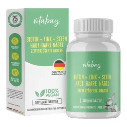 Biotin + zinek + selen veganské tablety na kůži + vlasy + nehty, 180 ks