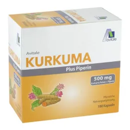 Kurkuma 500 mg + piperinové kapsle, 180 ks
